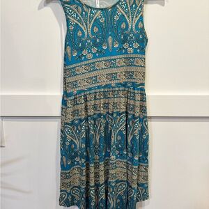 Teal Paisley Sleeveless Dress